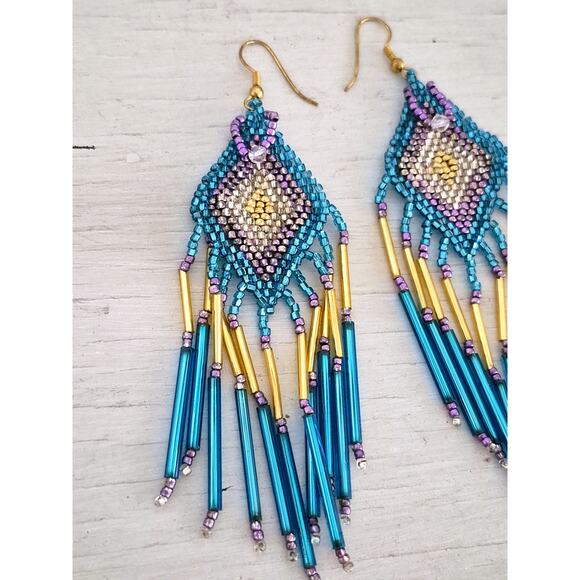 Vintage Artisan Large Chandelier Beaded Earrings - Picture 2 of 4